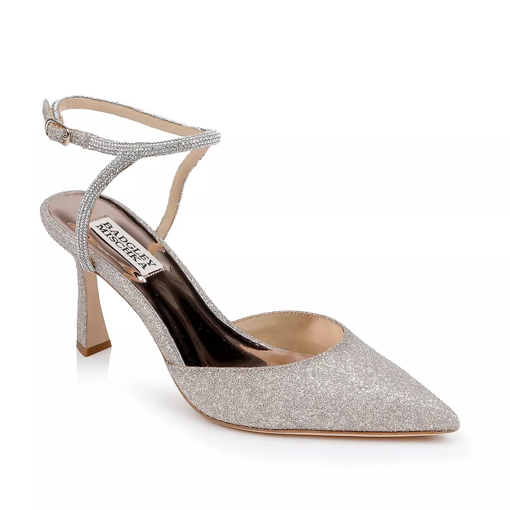 Badgley Mischka Kamilah Antique Silver 9.5 Pointed Toe Stiletto Heel Glitter